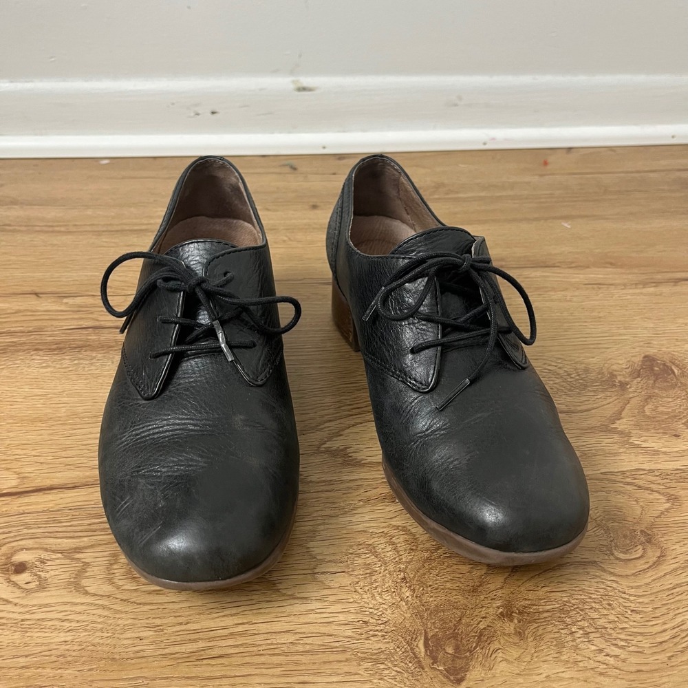 Dansko Dark Academia Oxford Shoes Womens 39 Black Leather Burnished Heel Louise - Picture 2 of 12